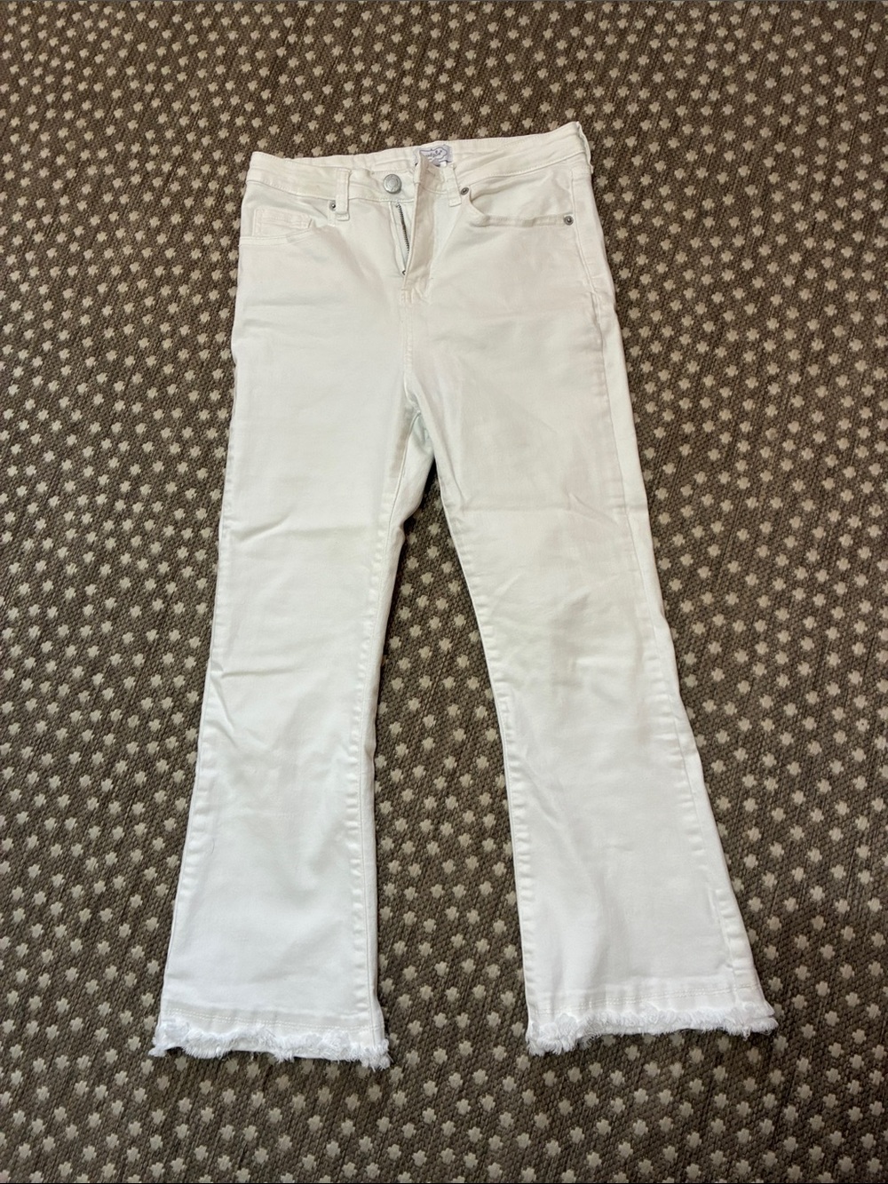 Mud Pie White Flare Jeans with Frayed Hem